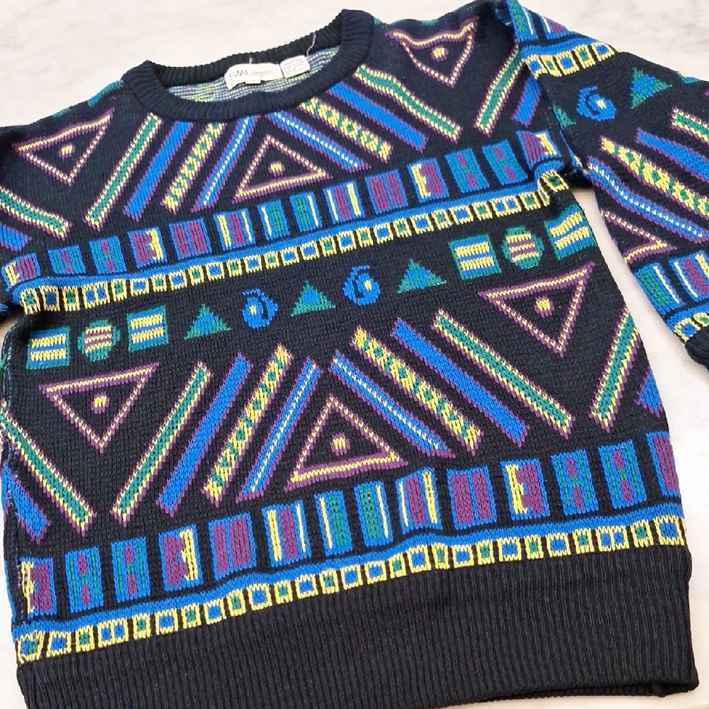 Vintage 90s SML Sport Multicolor‎ Geometric Crewneck Sweater Sz Sm Unisex Retro